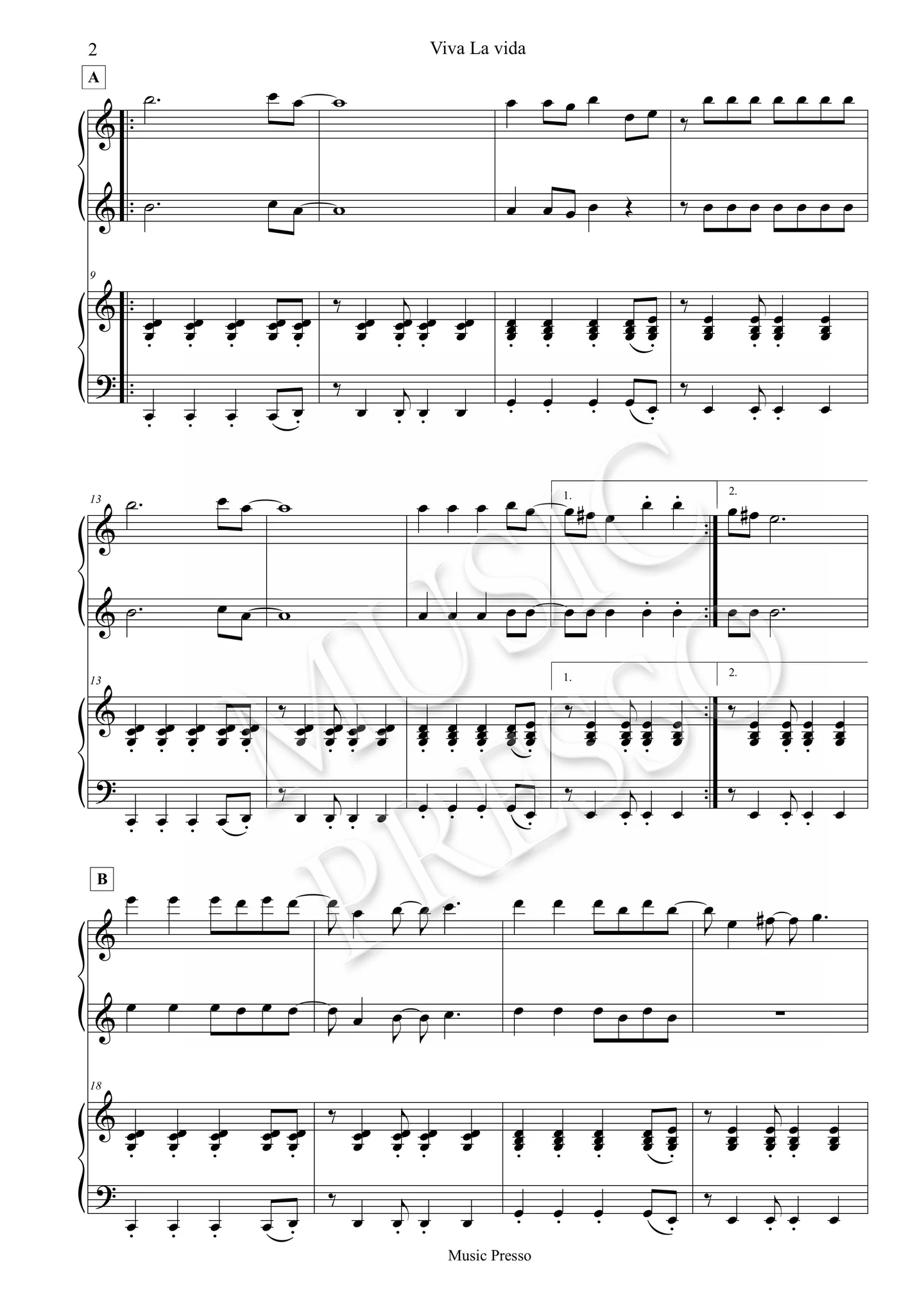Viva la vida - Coldplay (Coldplay's "Viva la vida" for 2 Pianos or 4 Hands.) by Music Presso - Page 2