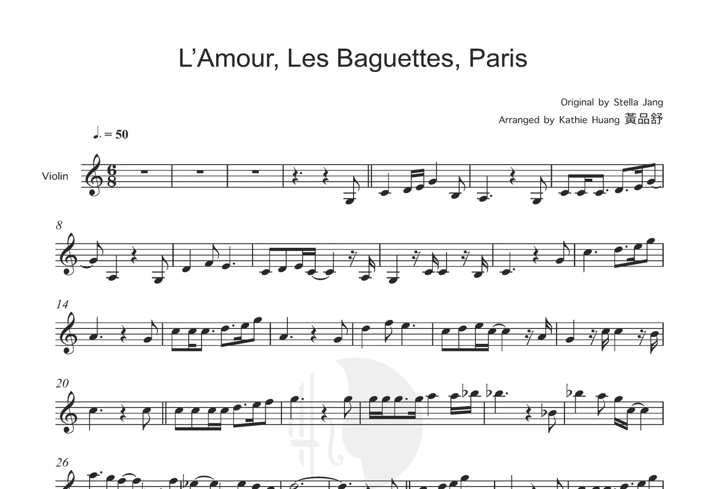 L'Amour, Les Baguettes, Paris - Stella Jang (インスト音源付き) by Kathie Violin 黃品舒小提琴 - Page 2