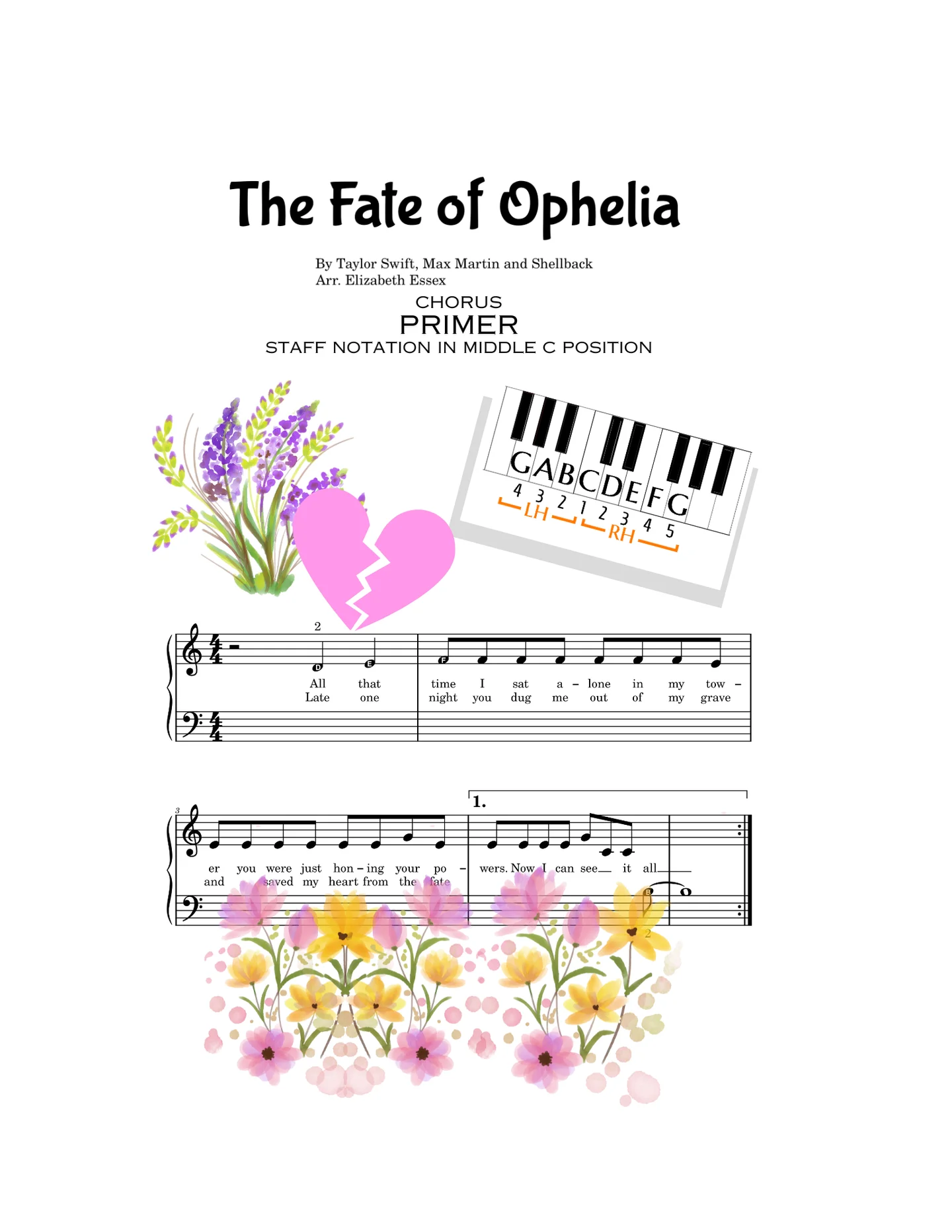 The Fate of Ophelia - Taylor Swift, Max Martin and Shellback (Alpha notes & Primer level - staff notes in middle C position) by Elizabeth Essex