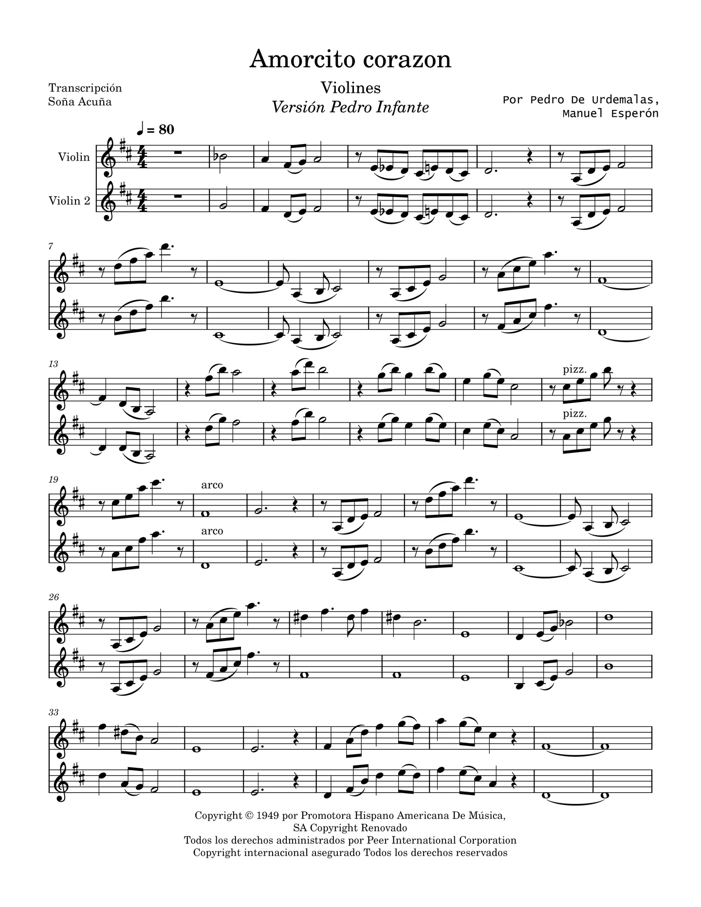 Amorcito Corazón (Violines I &amp; II) by Sofia Acuña