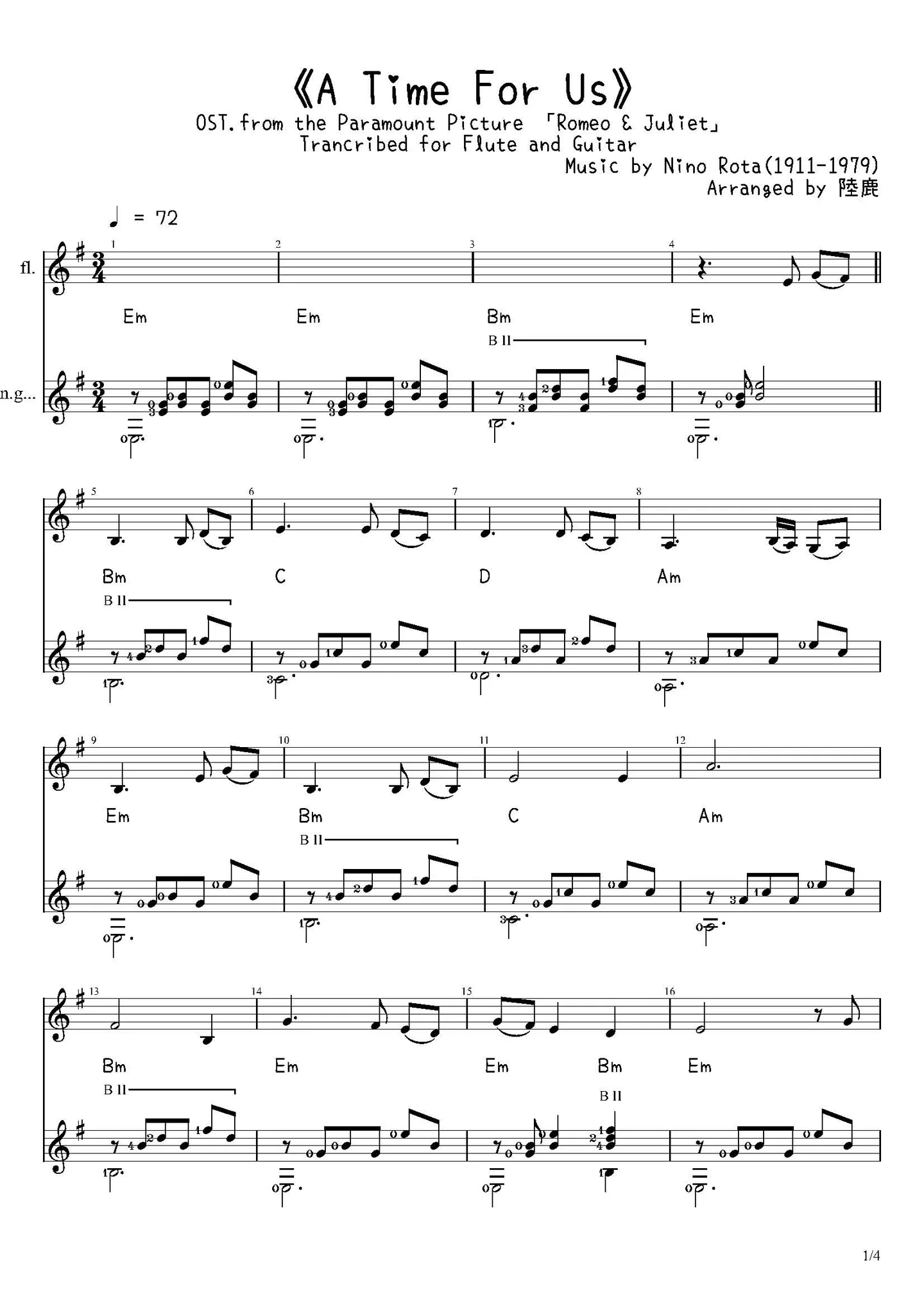 《A Time For Us》Trancribed for Flute and Guitar - Andy Williams (1927-2012) (Trancribed for Flute and Guitar) by Nino Rota(1911-1979)