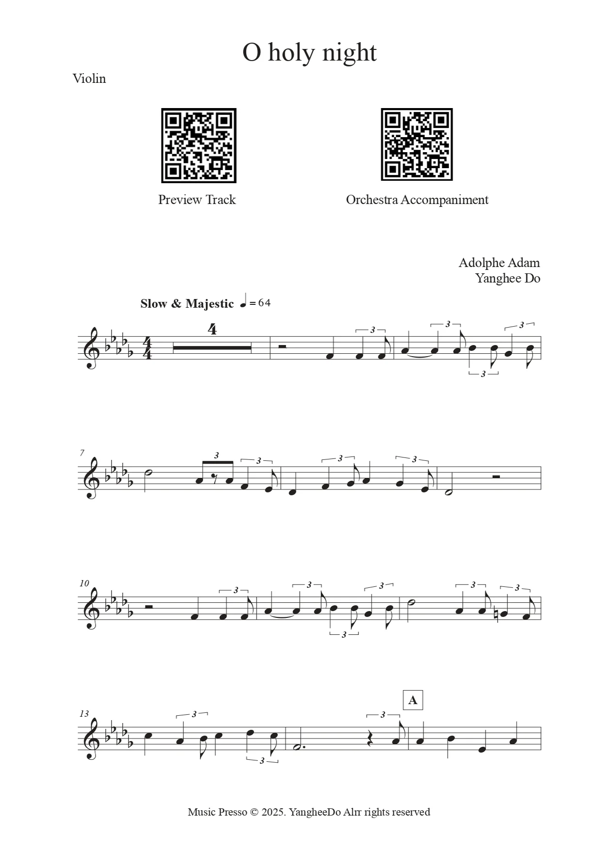 O Holy Night (Vn & Orch. Acc) - Adolphe Adam (Violin & Orchestra (Db Key)) by Music Presso