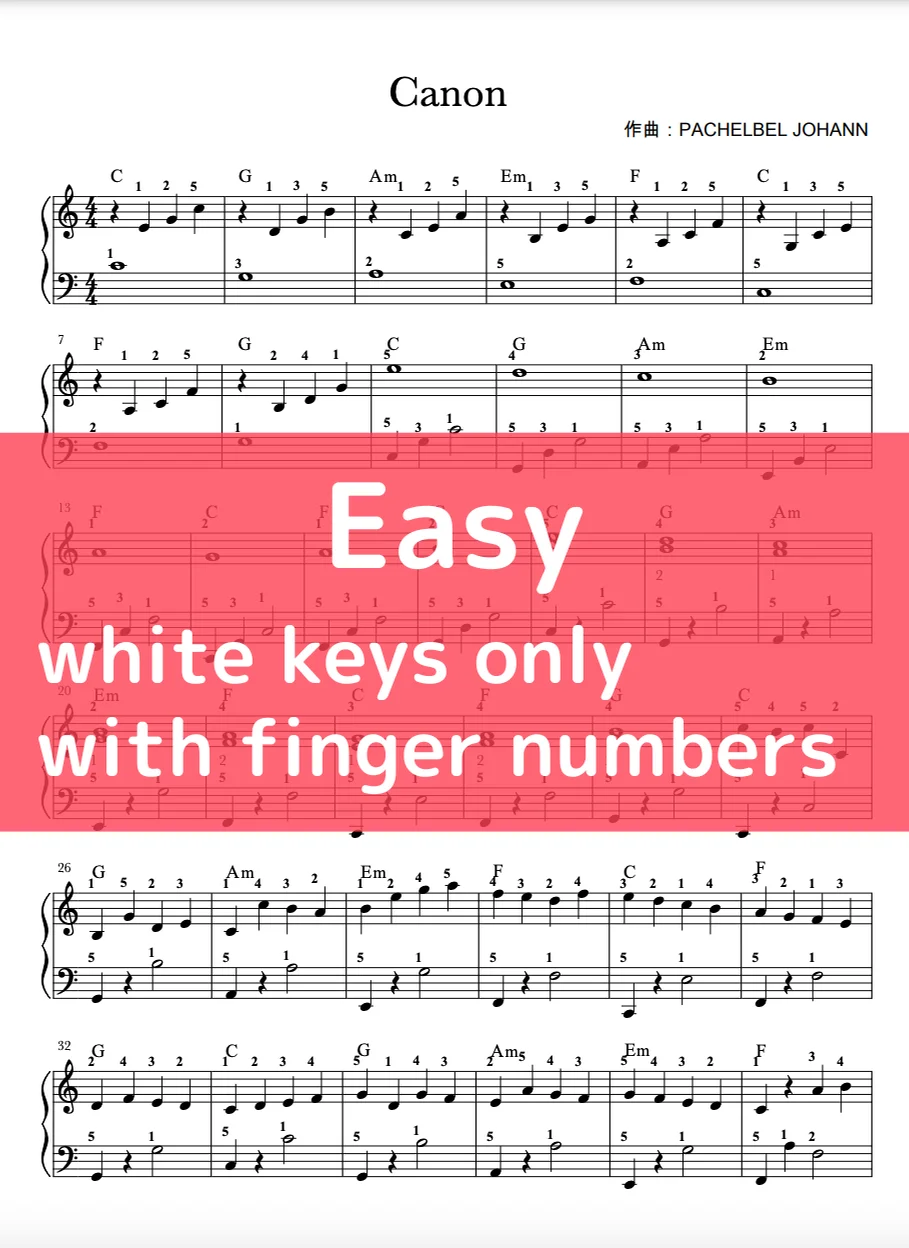 Canon  in key C - Johann Pachelbel (Piano Solo / with finger numbers / with video) by anytimepiano