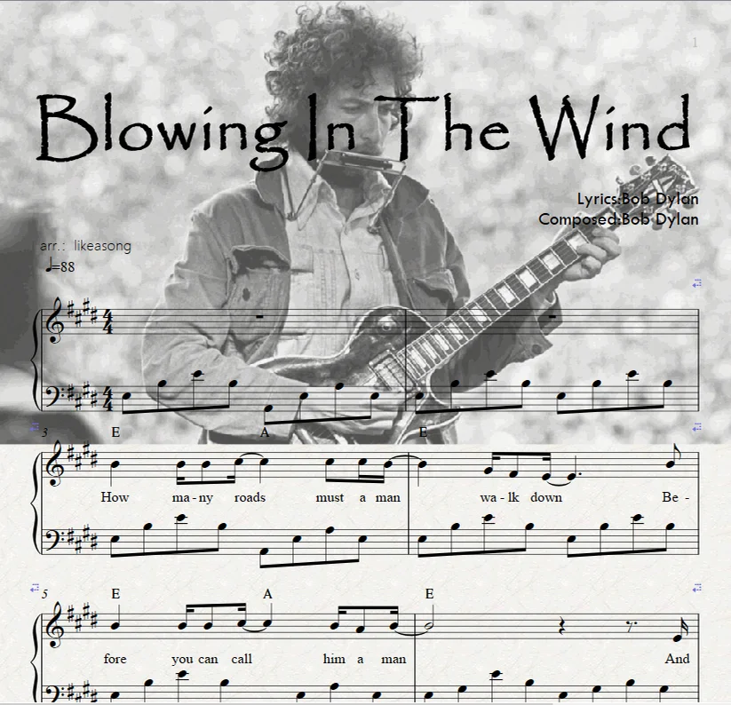 Blowing In The Wind(with lyric &amp; Chord Symbols） - Bob Dylan by likeasong