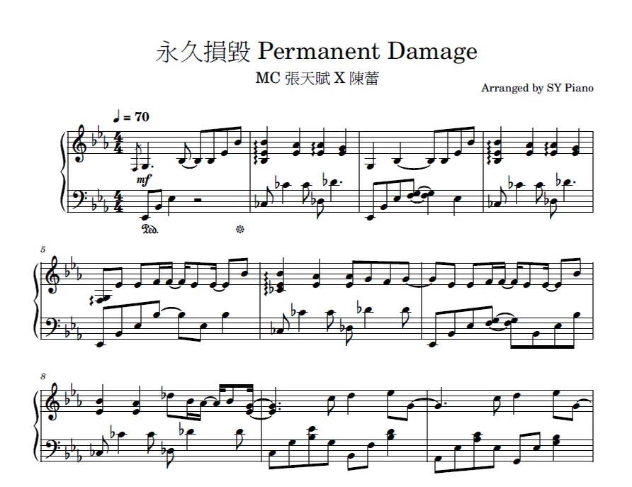 MC 張天賦 X 陳蕾 - 永久損毀 Permanent Damage - 徐浩 by SY Piano
